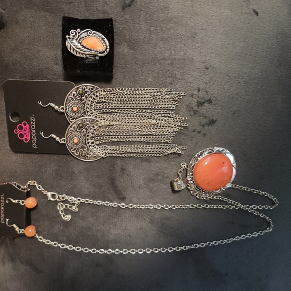 Paparazzi Silver and Orange Jewelry Set * Ring Not Included
